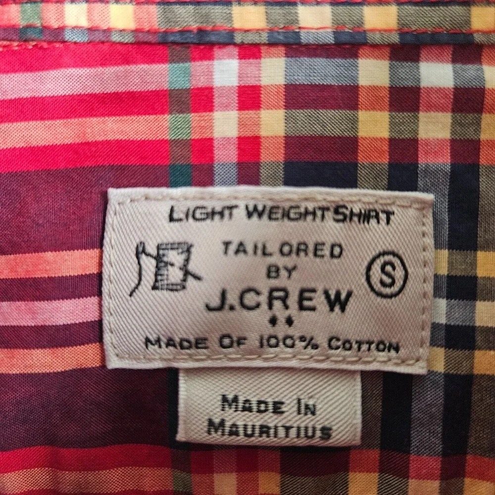 J Crew Shirt Men Small‎ Slim Fit Button Up Long Sleeve Red Plaid Lightweight -S